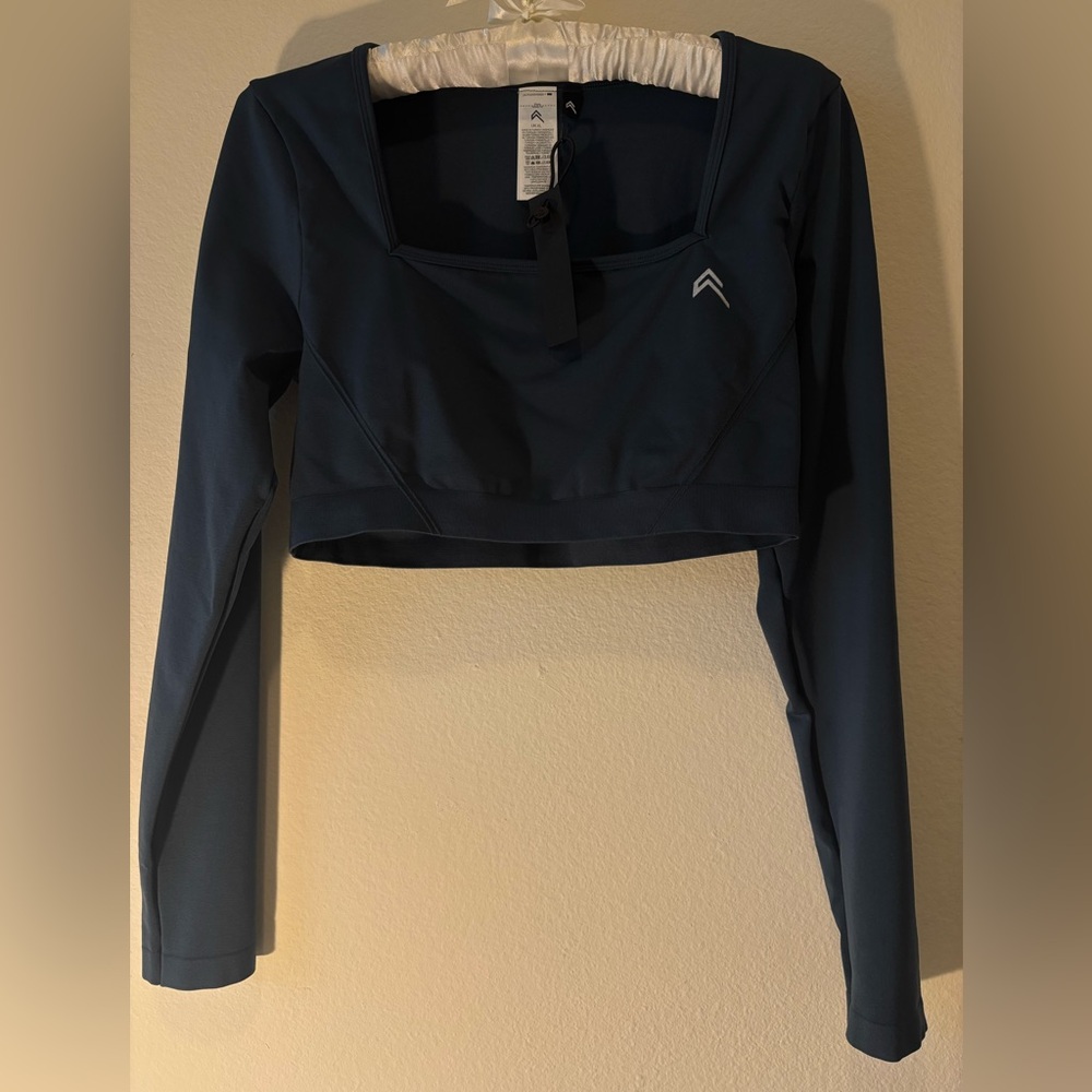NWT Oner Active Effortless Square Neck Crop Long Sleeve Top Oil Blue - Picture 3 of 6